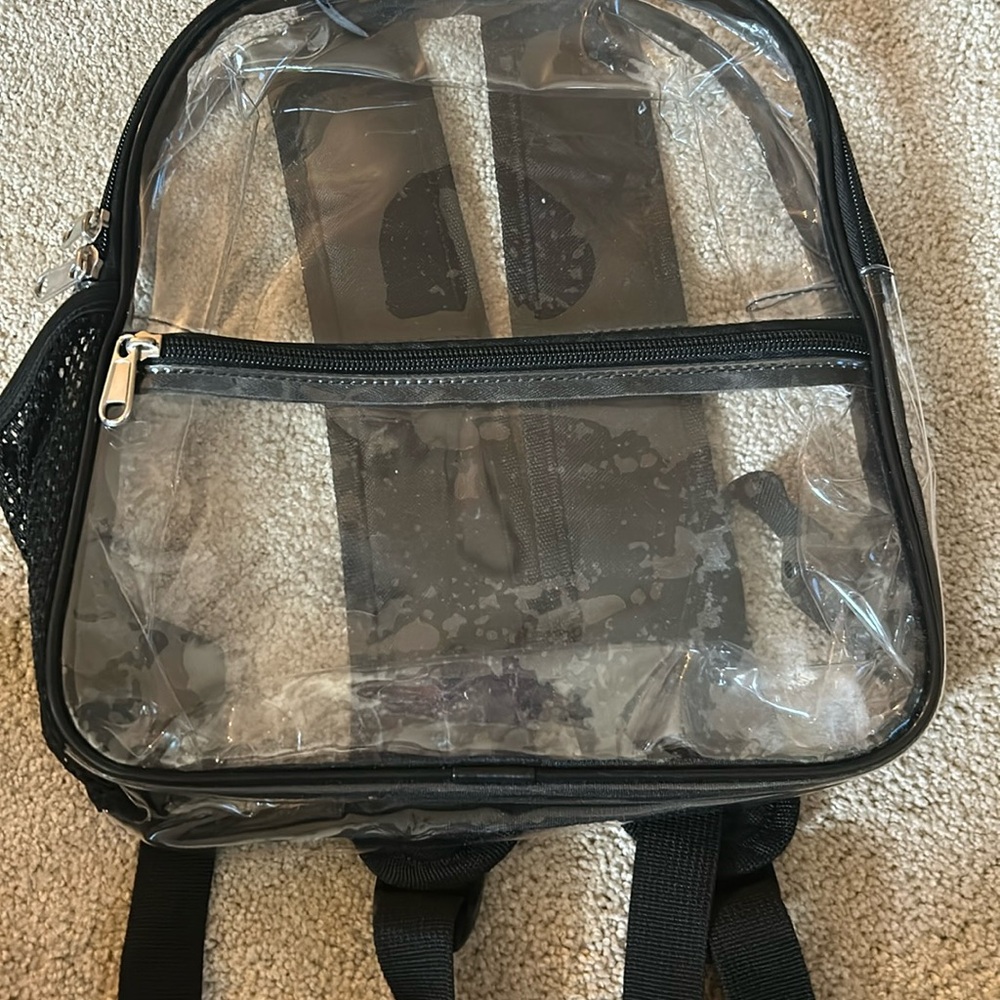 Clear backpack. Two pockets.